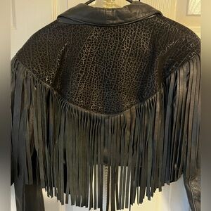 Vintage black leather jacket with fringe size small